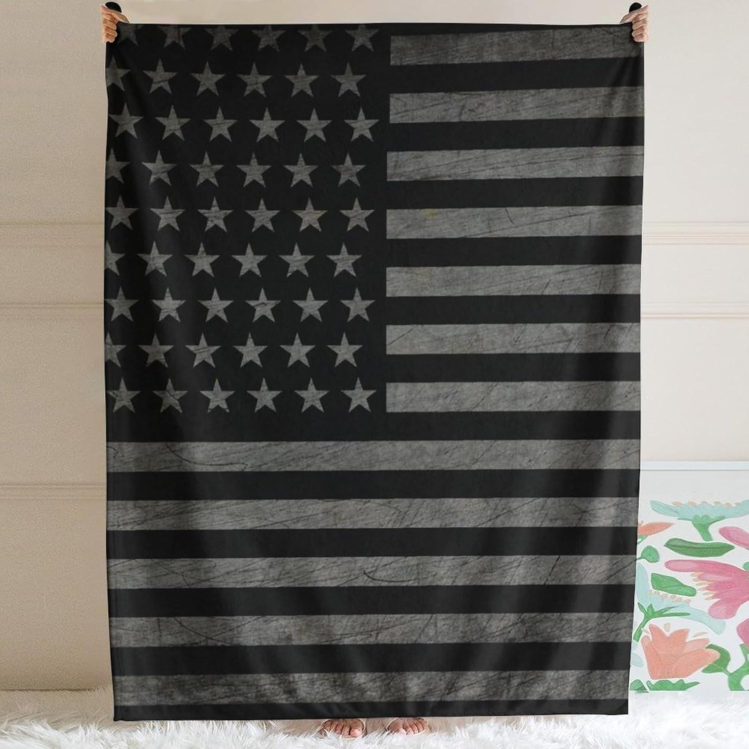 Black American Flag Blanket, America Throw Blanket Retro Decor for Couch Bed Sofa,Soft Cozy Lightweight Blankets for Adults 60"x80"