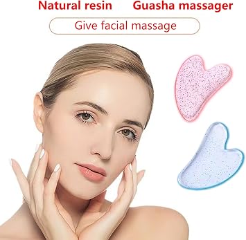 Gua Sha Facial Tools, Guasha Board for Spa Women Body Skin Care Reduce MuscleTensions,Guasha Tool for Fac,Guasha Resin Heart Shaped Tool,Gua Sha Tools for Gifts or Personal Use 2Pcs Pink and Blue