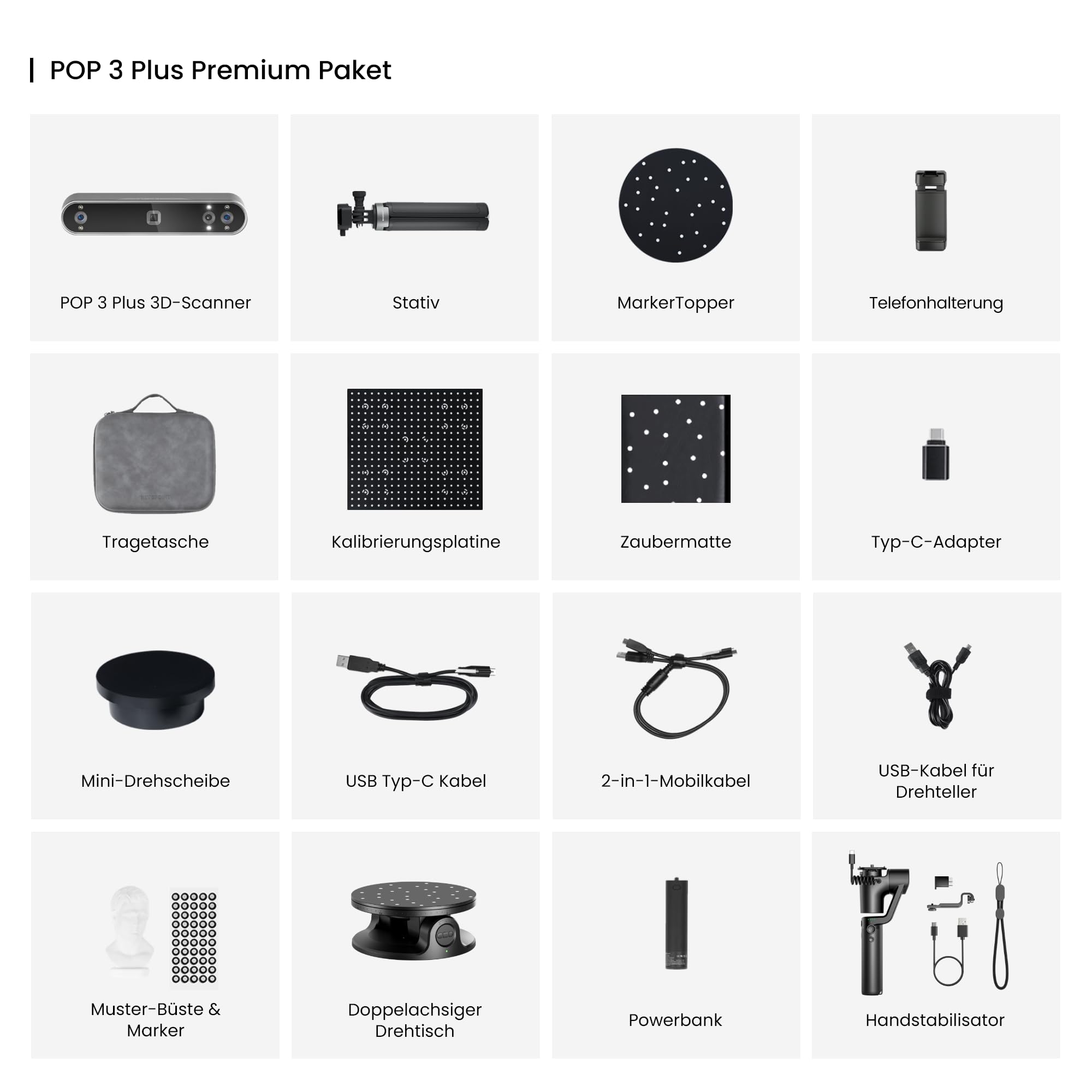 Revopoint POP 3 Plus 3D-Scanner für 3D-Druck, Handscanner mit 0,04mm hoher Präzision, Vollfarbscan für Mittlere Objekte, Quicksurface 30-Tage Testversion, Kompatibel mit Android/iOS/Win/macOS, Premium