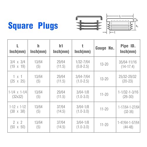 Miniatura 4 de Tapón de extremo de tubo cuadrado de 34 pulgadas, paquete de 12 tapones de plástico de 34 x 34 pulgadas, tapones de inserción duraderos para sillas