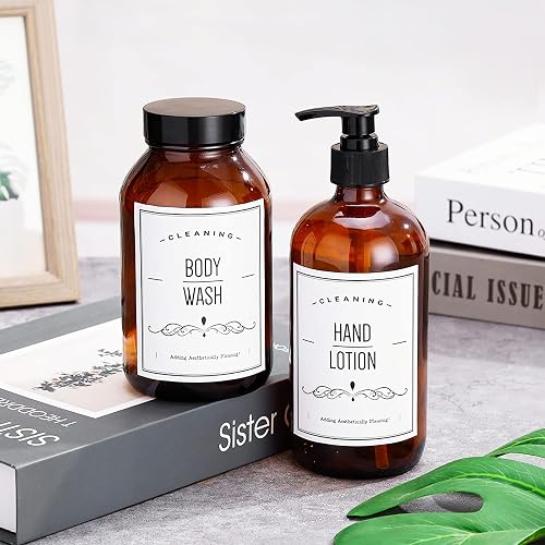 Waterproof Bottle Label Sticker Soap Dispenser Sticker for Bathroom Lotion Shampoo Bottle 9.5 x 8 cm Pack of 24 White - 4