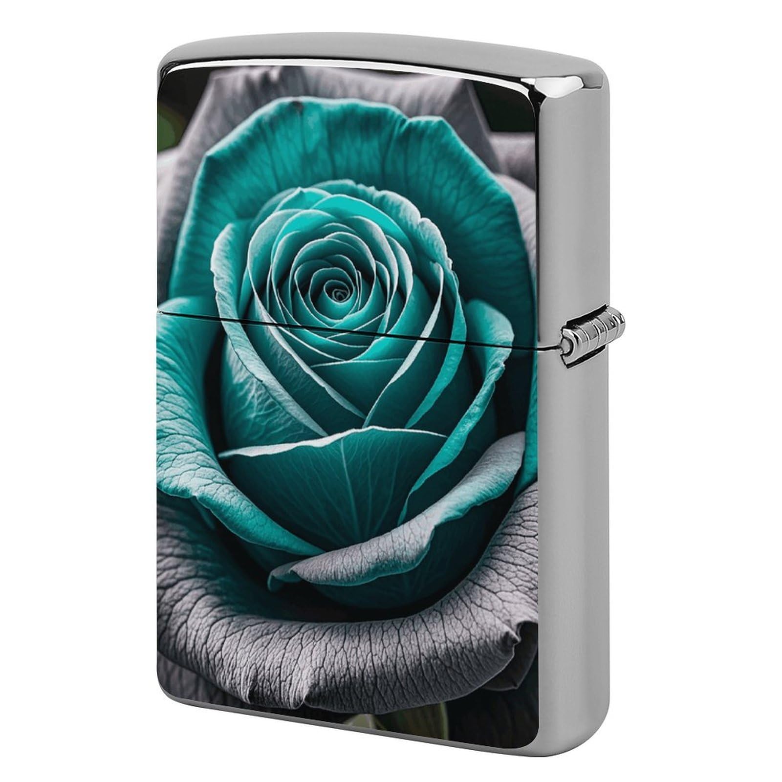 Teal Gray Rose Flower Lighter Case for Men, Personalized Lighter Cover for Valentine's Day Gifts, Flip-Top Lighters Shell for Outdoor, Portable Lighters Protective Sleeve