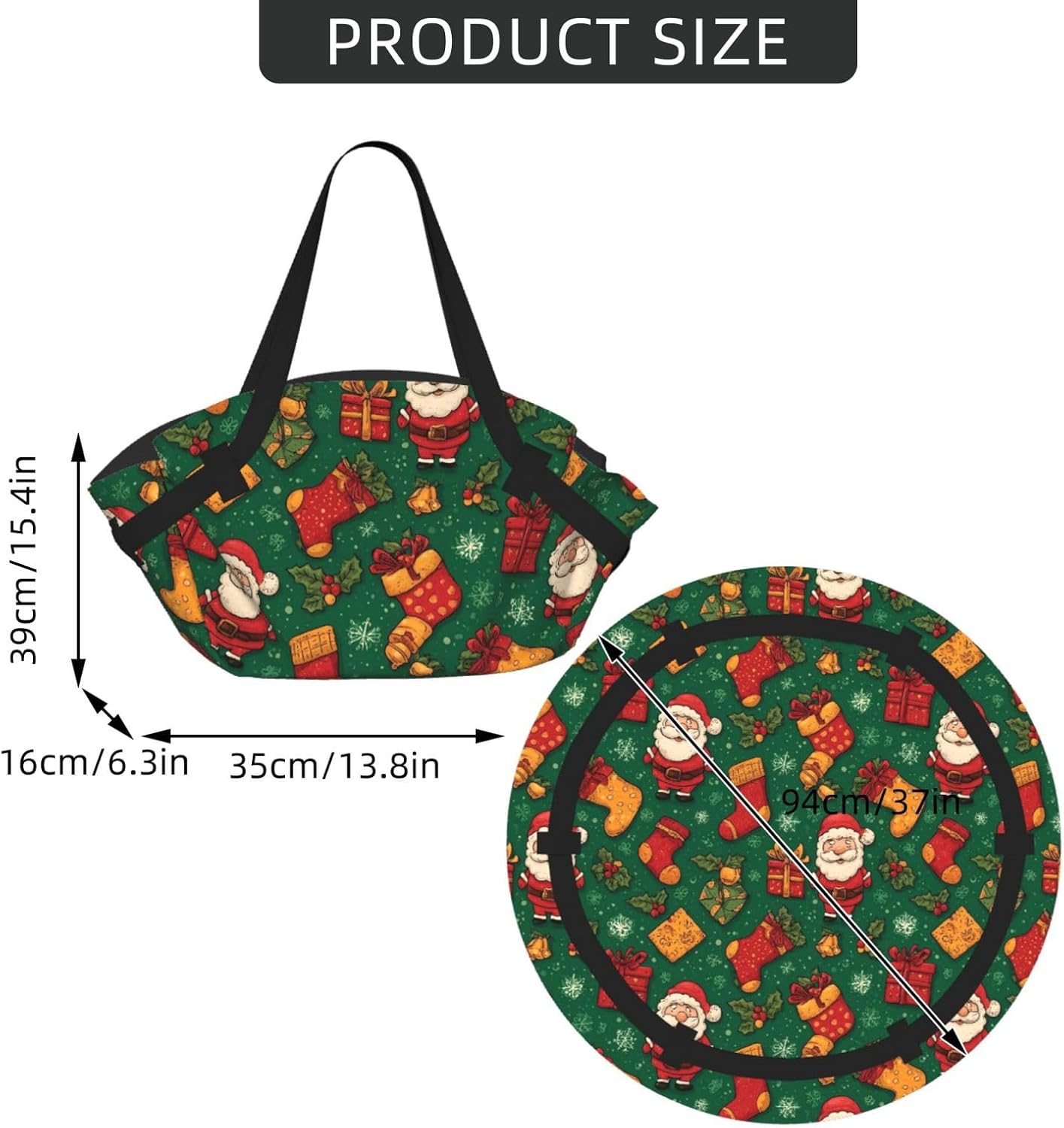 Merry Christmas Santa Claus (3) Pattern Foldable Camping Tote Bag Picnic Blanket Bag Portable Beach Mat Tote Waterproof Outdoor Picnic Mat Carry Bag