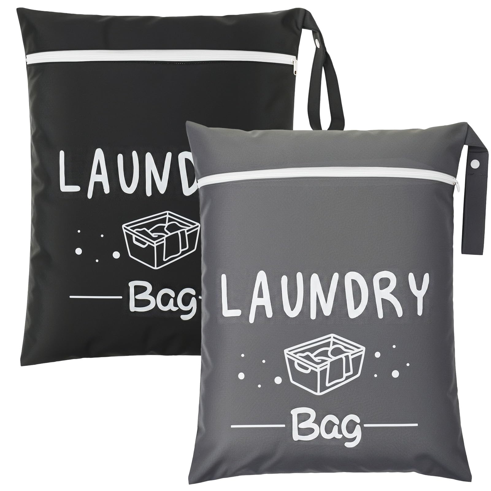 saerryor 2 Pcs Portable Travel Laundry Bag with Zipper, Black Gray