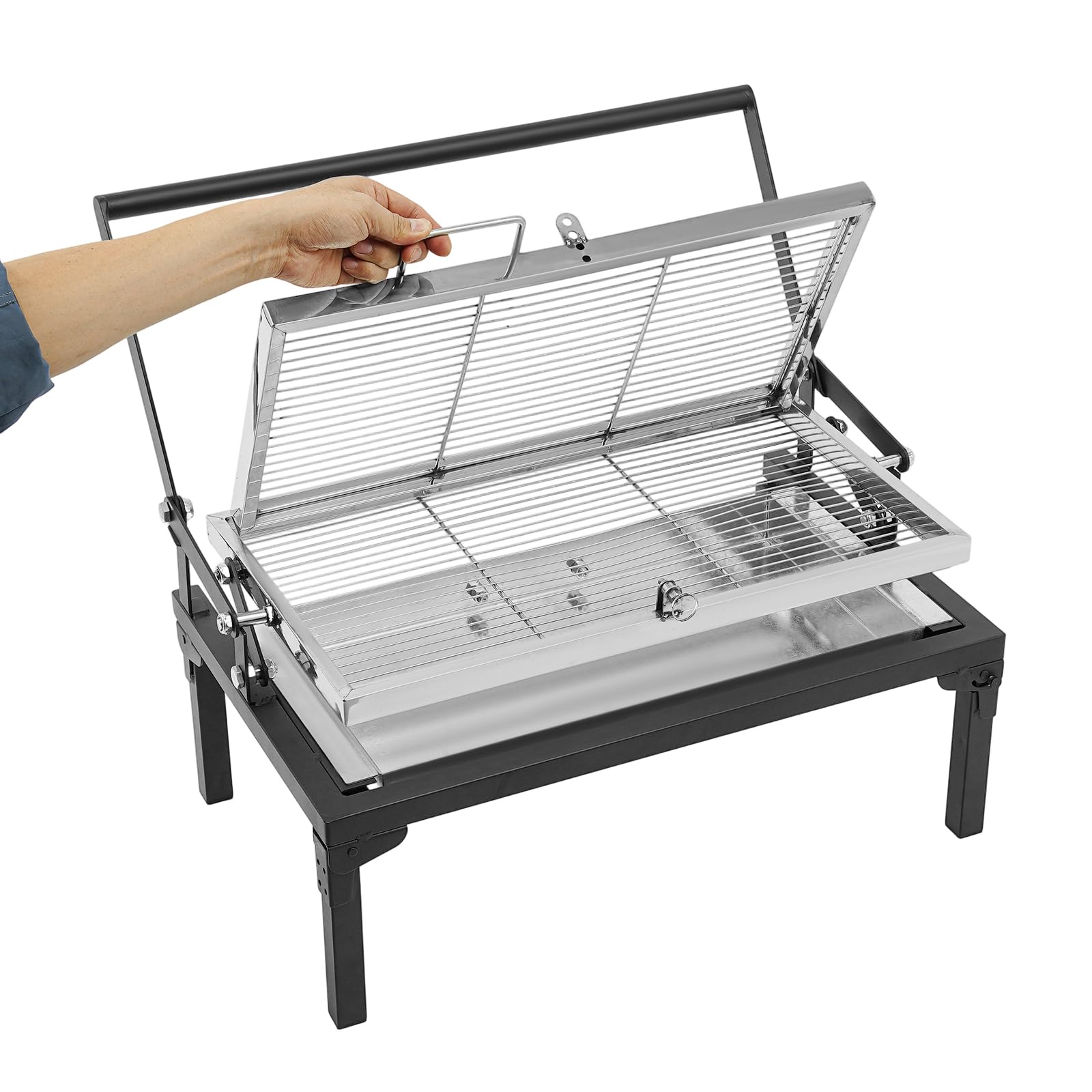Barbecue pieghevole a carbonella, portatile a 360 gradi, barbecue a carbonella con griglia girevole per cucinare all'aperto, barbecue, picnic, feste (68 x 38 x 35 cm)