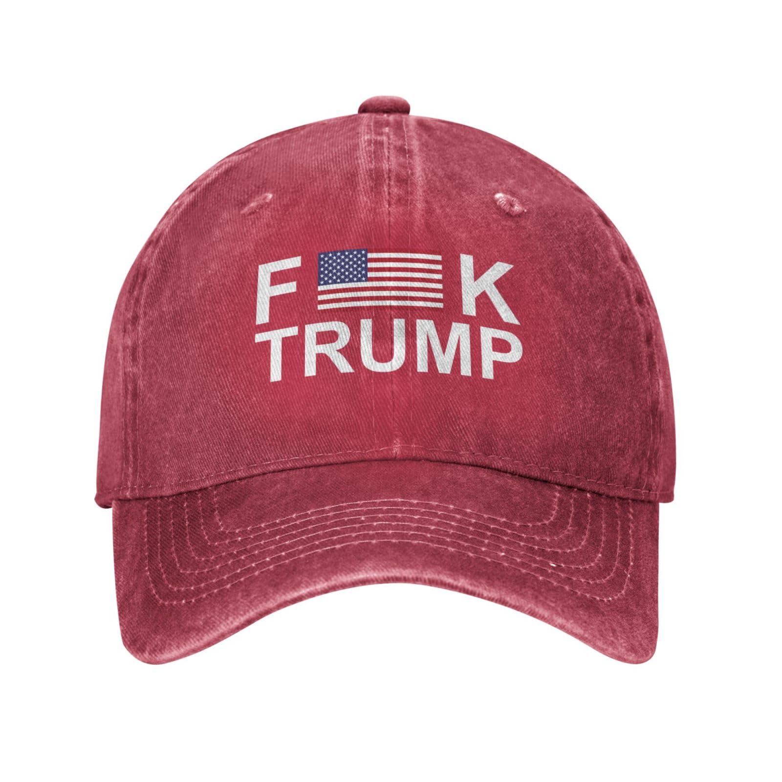 Anceky Unisex Red Anti Trump Fuck Trump Hat For Men Baseball Caps Vintage Cap