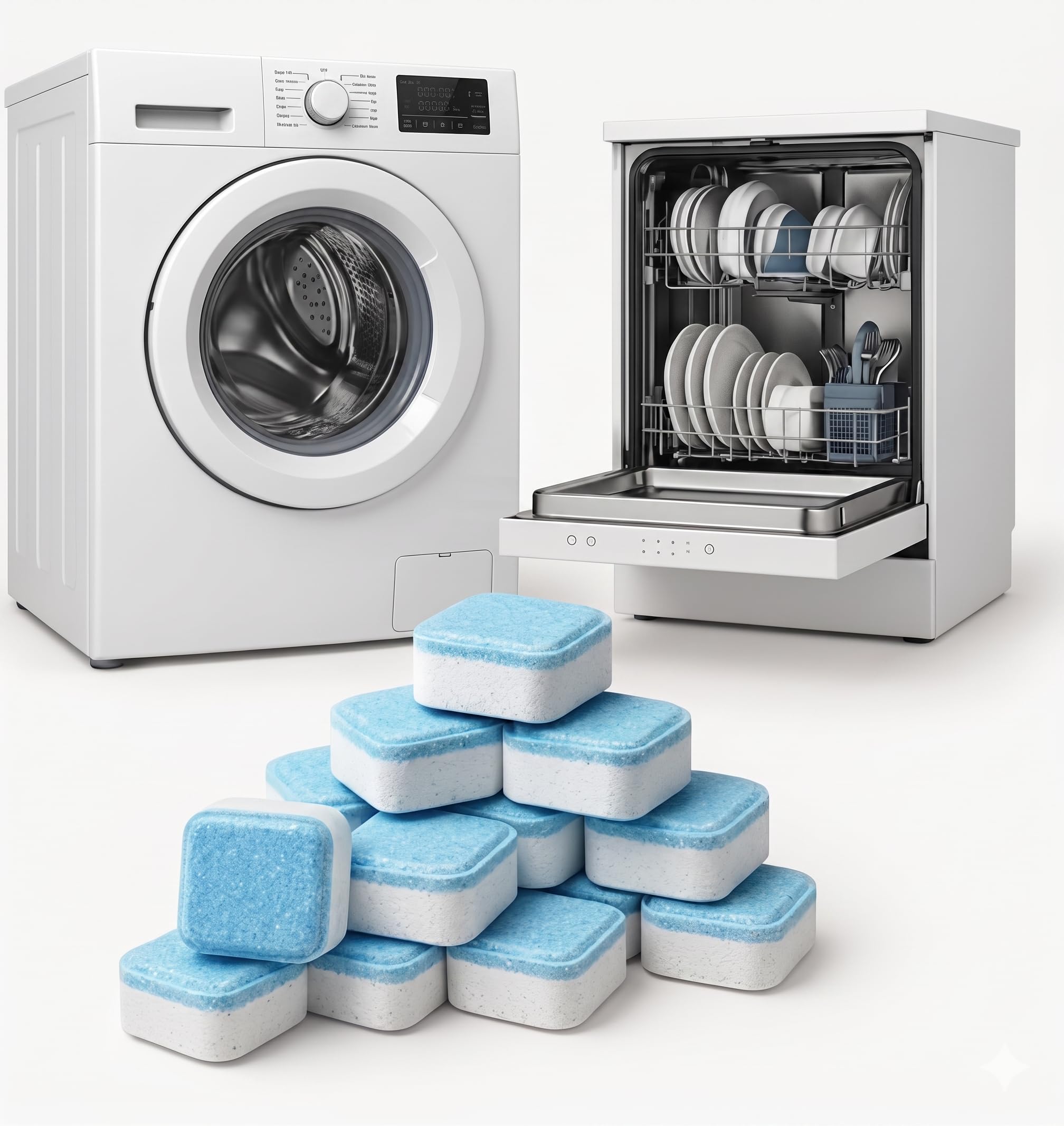 Kit 12 Pastilhas Premium - Limpa Máquina De Lavar E Lava Louças - Antiodor Remove Gordura
