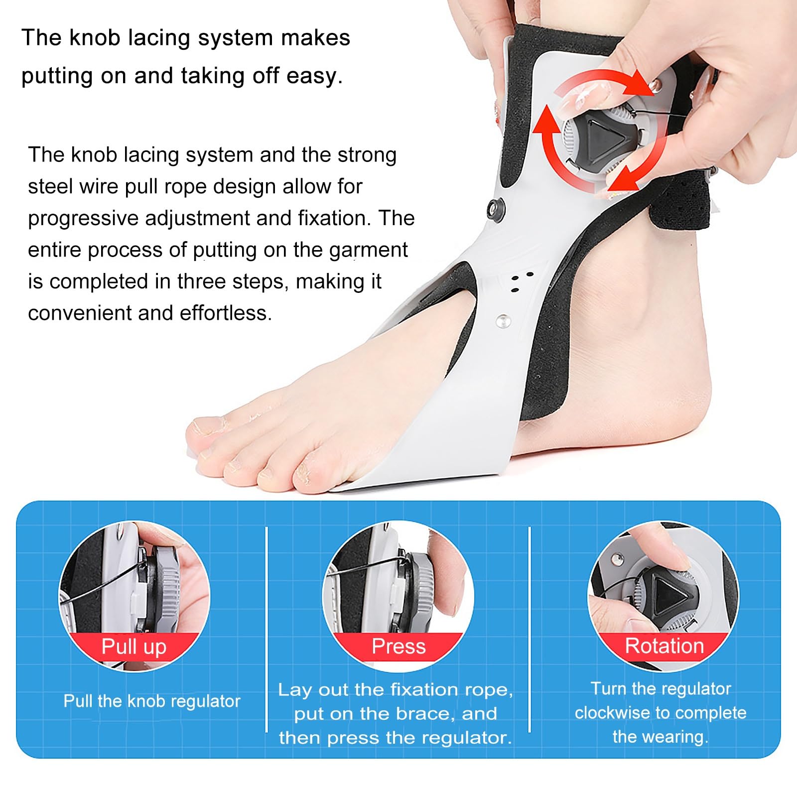 Attelle De Pied Bareform For Hommes Et Femmes - Support Cheville Réglable Avec Doublure À Coussin D'air Trois Supports Système Bouton Une Touche For Les Sports Marche(Right,X-Large)