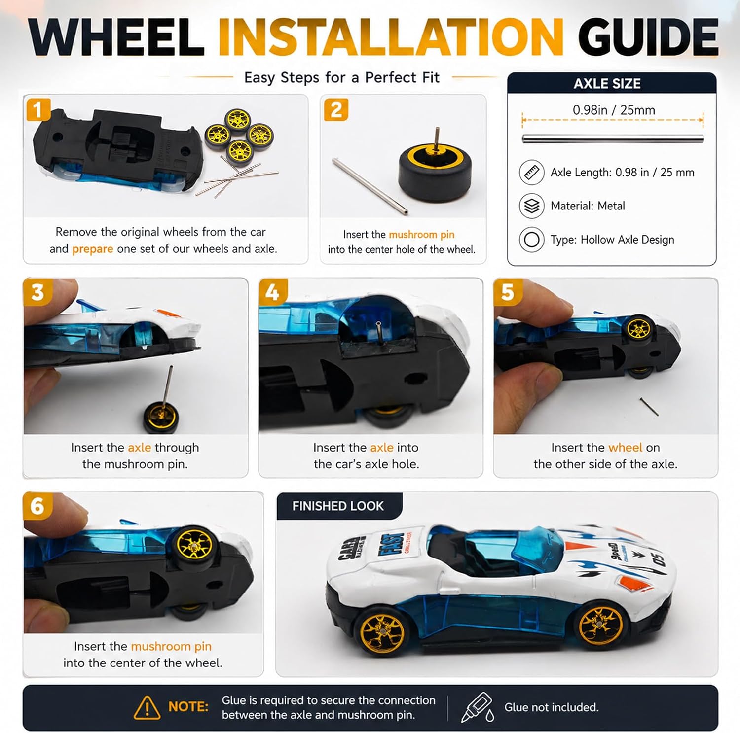 1/64 Scale Wheels and Tires Set - 10 Mixed Styles Custom Rubber Wheels + 10 Easy-Install Axles - No Drilling Needed - Fits Hot Wheels & Matchbox Diecast Cars