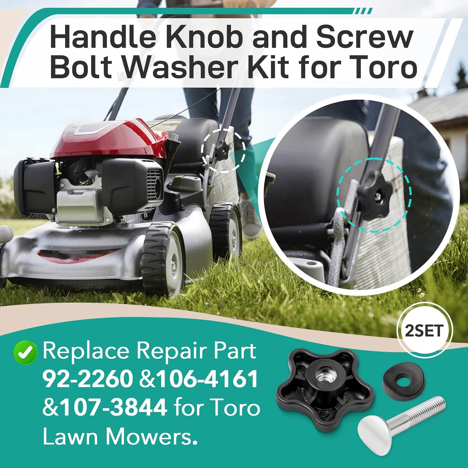 2 Set Handle Knob and Screw Bolt Kit for Toro – Replace 92-2260, 106-4161