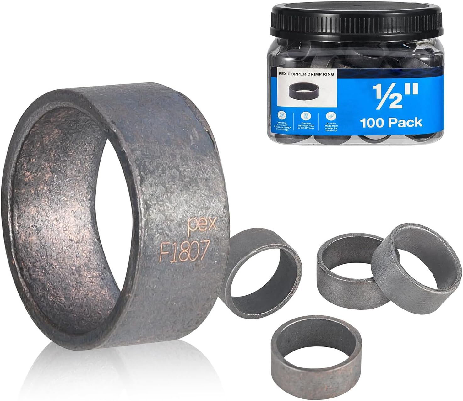 100 Pieces HeSun 1/2-Inch Bottled PEX Copper Ring, PEX-B Crimp Ring, Black-Oxidized Surface(CLAMP024)