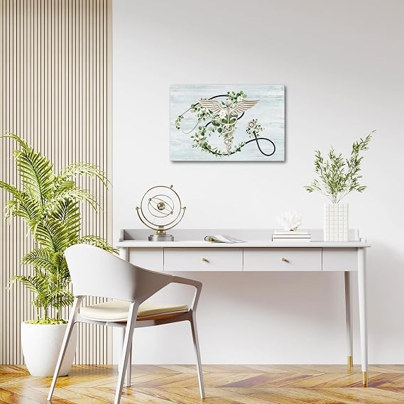 Medical Canvas Wall Art 16x24 Caduceus Stethoscope Floral Clinic Room Decor