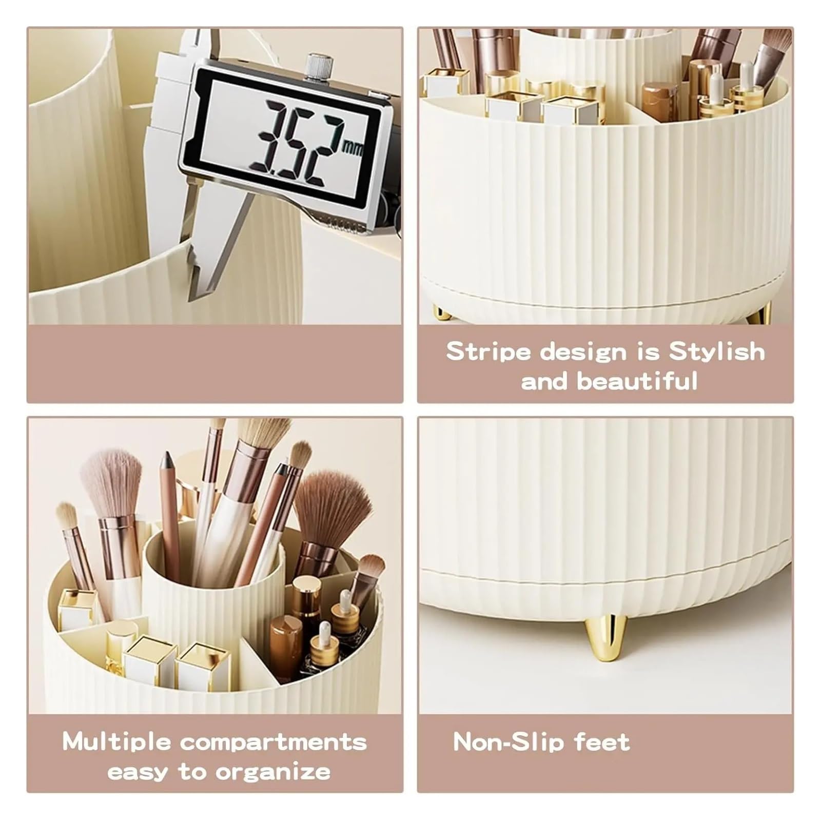 Organizzatore for pennelli da Trucco, Girevole a 360°, Organizer for Cosmetici, 5 Scomparti, Porta pennelli da Trucco, portaoggetti da scrivania for Bagno per cassettiera, Bagno(Cream)