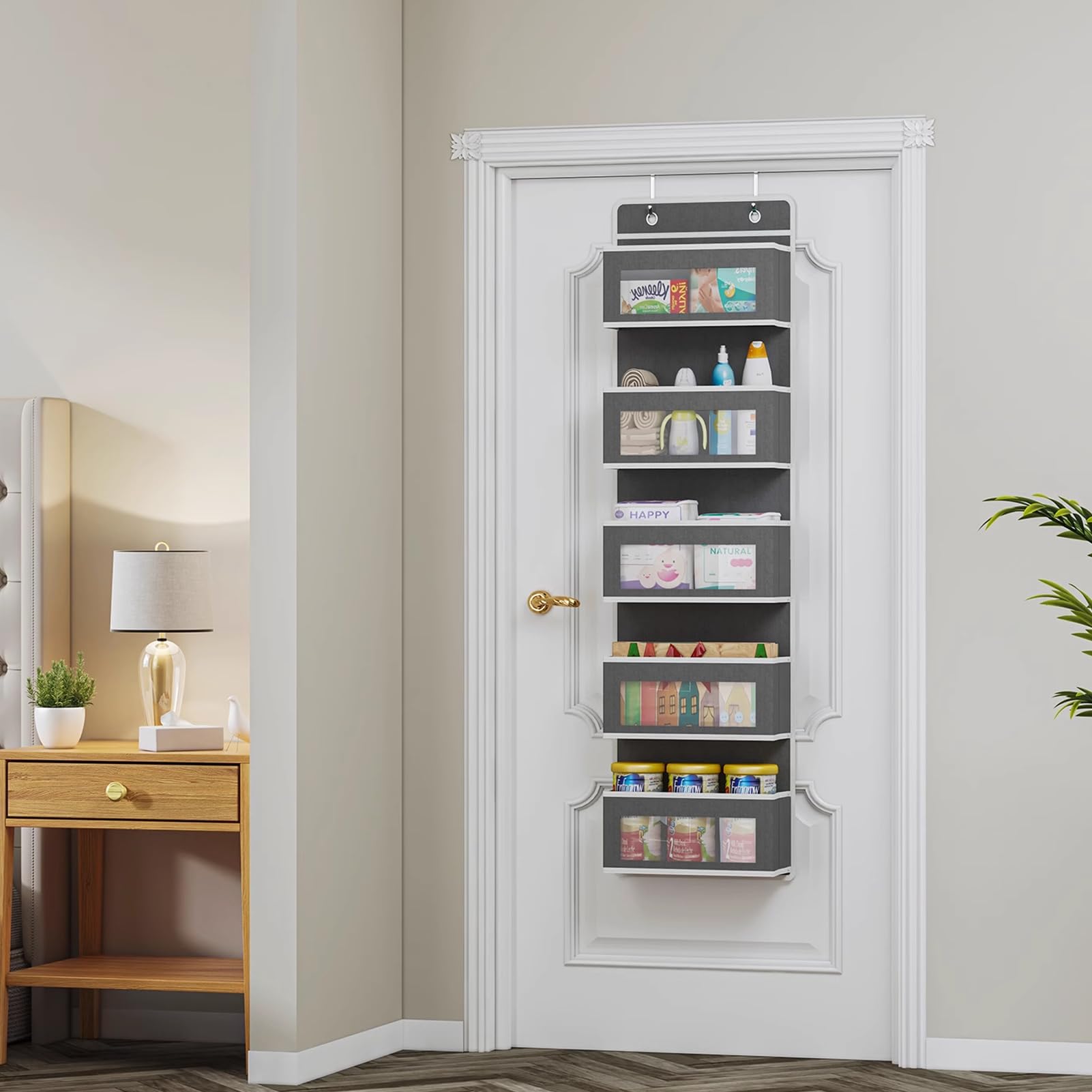 Syfunlv Organizzatore sospeso a 5 livelli, organizer da porta, in tessuto, da appendere, con 5 grandi tasche con finestra e 2 ganci in metallo, per camera da letto, ufficio, cameretta dei bambini