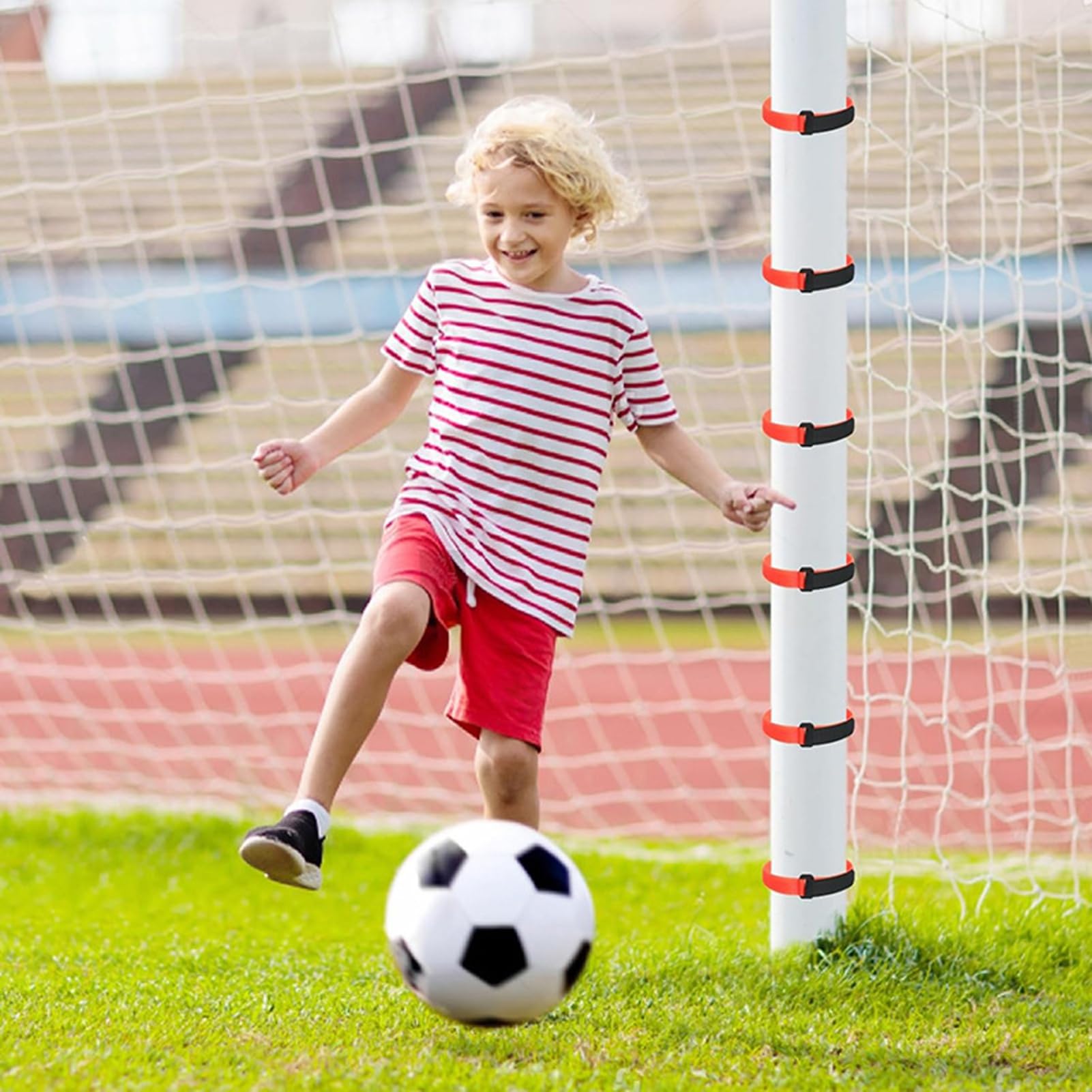 50 Stück Tornetzgurte Fußball - Weiß 35,6cm Klettverschluss