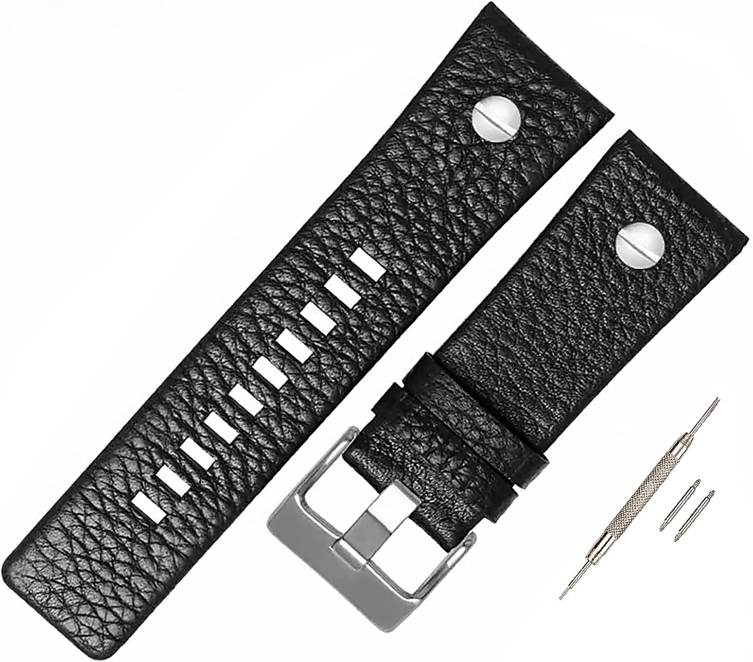 Men's Leather Watch Band, compatible with Diesel watches, replacement watch strap, available in sizes 22mm / 24mm / 26mm / 28mm / 30mm / 32mm, soft and comfortable, stainless steel buckle.