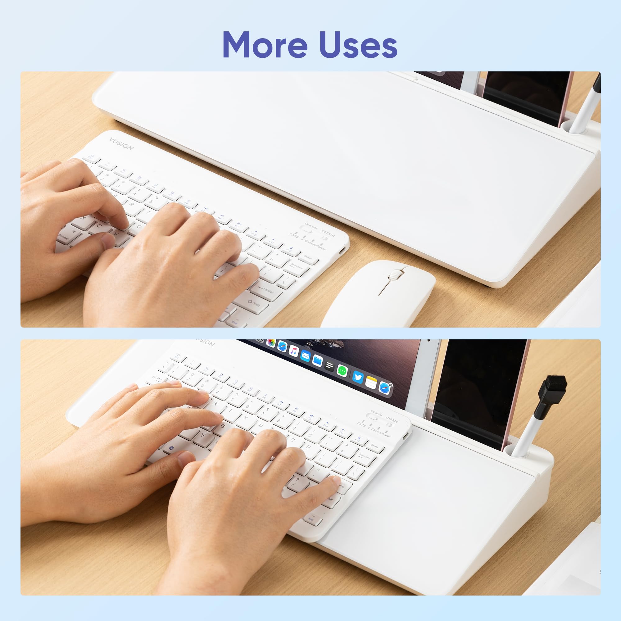 VUSIGN Lavagna bianca da scrivania in vetro con contenitore, piccola lavagna cancellabile a secco, lavagna bianca Buddy, tappetino per computer desktop per appunti, lavagna bianca da scrivania per
