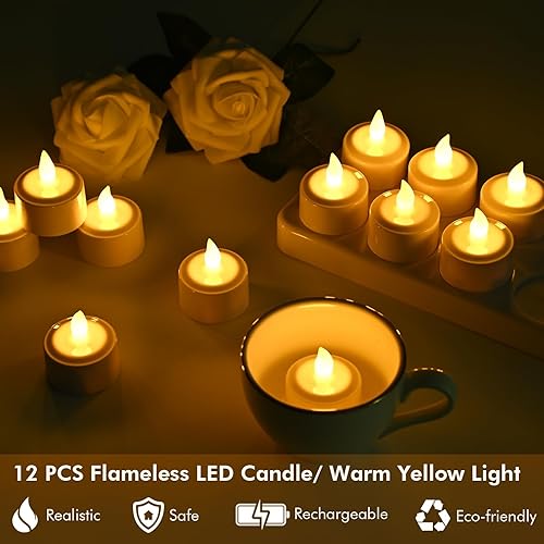 Miniatura 7 de Juego de 12 velas recargables LED parpadeantes sin llama con base blanca y adaptador de CA para el hogar, restaurantes, bodas, decoración de Navidad