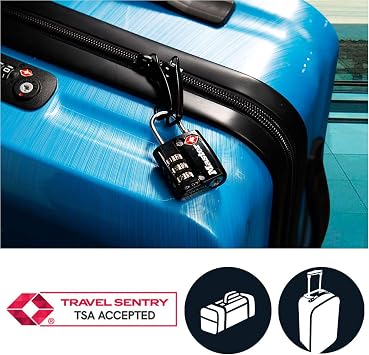 Master Lock 4680EURDBLK Combination Travel Padlock TSA Certified, Black, 5,5 x 3 x 2,6 cm, 30mm