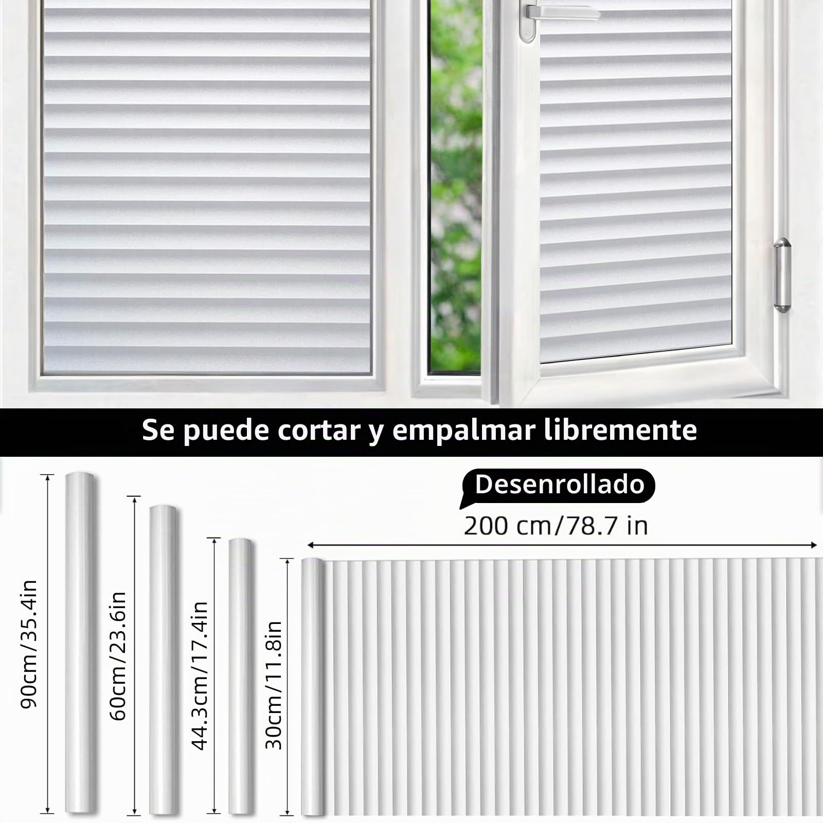 DUOFIRE Vinilo para Ventana de Privacidad Vinilo de Ventana Persianas Decorativa del Película de Ventana Autoadhesiva Sin Pegamento Película para Vidrio Anti-UV (90cm X 300cm, DP040)…