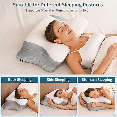 Miniatura 7 de Almohada cervical para el cuello para aliviar el dolor, almohadas ergonómicas de espuma viscoelástica para dormir, almohada refrescante para dormir