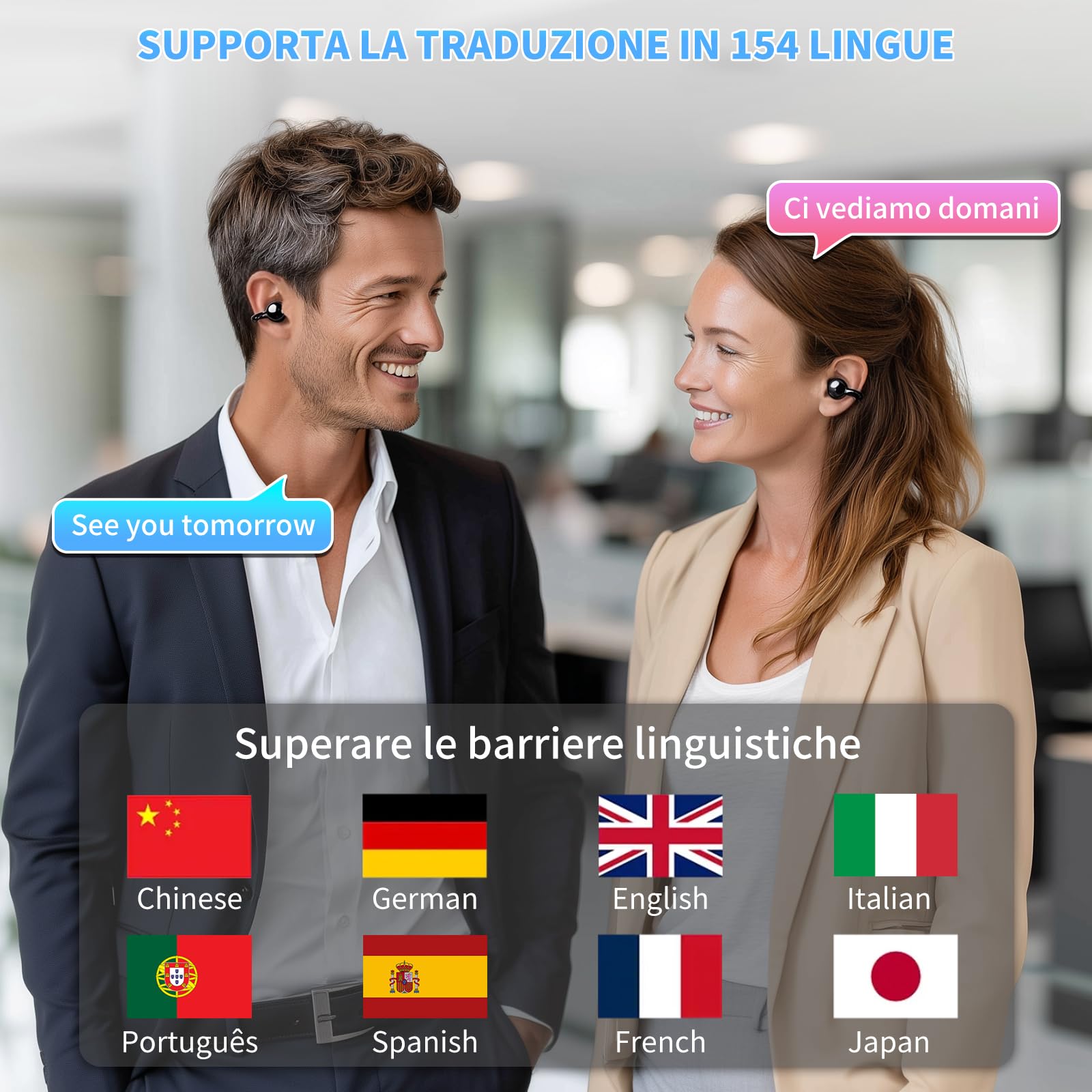 RAYGARD Cuffie Traduzione Simultanea, 2026 5 in 1 AI Cuffiette Traduttore Istantaneo Vocale con 154 Lingue e APP, Bluetooth 6.1 80H Auricolari Traduzione Tempo Reale per Viaggi Riunioni Studio, Nero