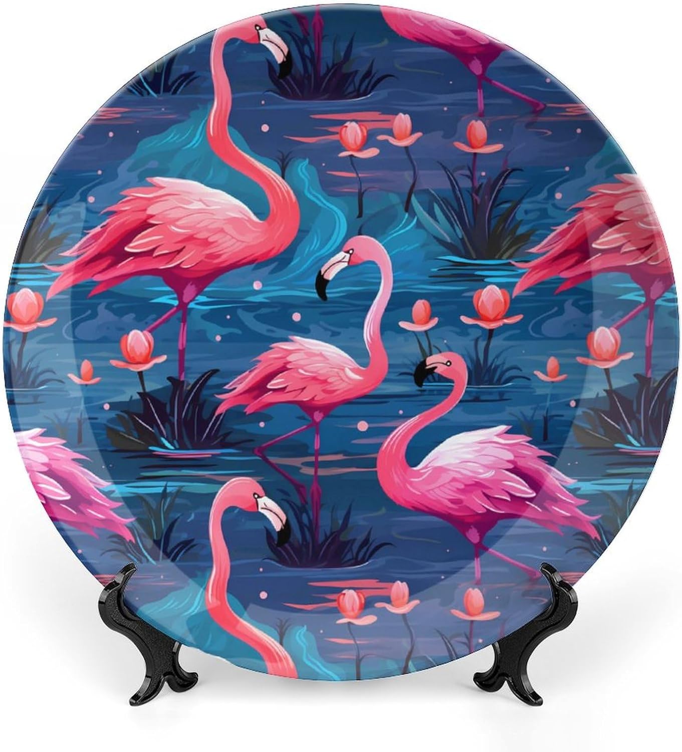 Flamingos Personalized Bone China Decorative Plate Ceramic Decor Plates with Display Stand for Home Office Wall