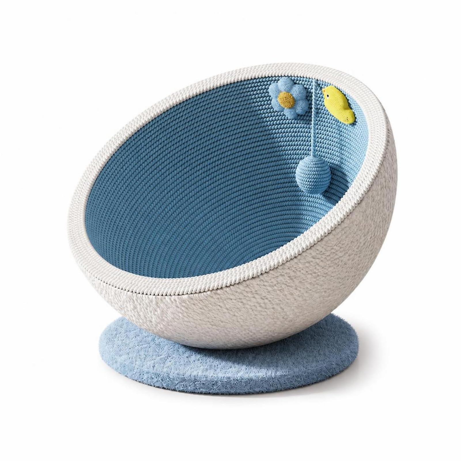 Harilla Tiragraffi per Gatti Letto Ciotola Cuccia Gioco a Coppa Aperta con Giochino Appeso in Corda di Carta MDF E Peluche Corto Base Larga Adatto per Casa Salotto Camera 40cmx33cmx28cm