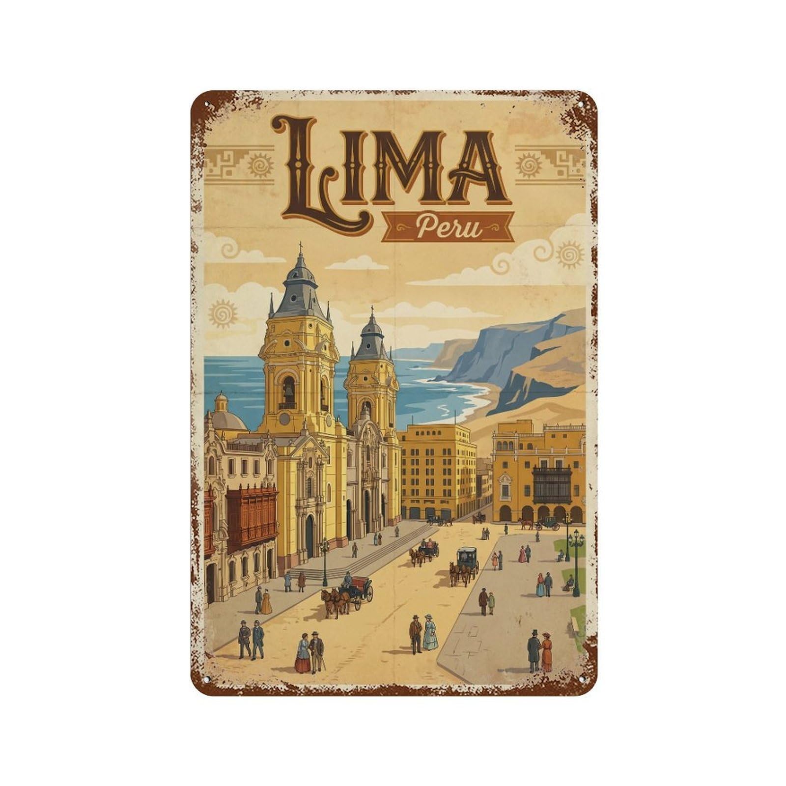 Metal Tin Sign Vintage Peru Lima Travel