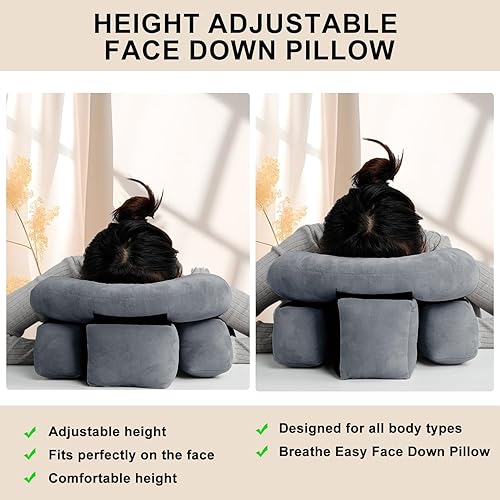 Miniatura 4 de Almohada boca abajo para dormir almohada boca abajo ajustable en altura después de una cirugía ocular, almohada boca abajo para masaje, almohada