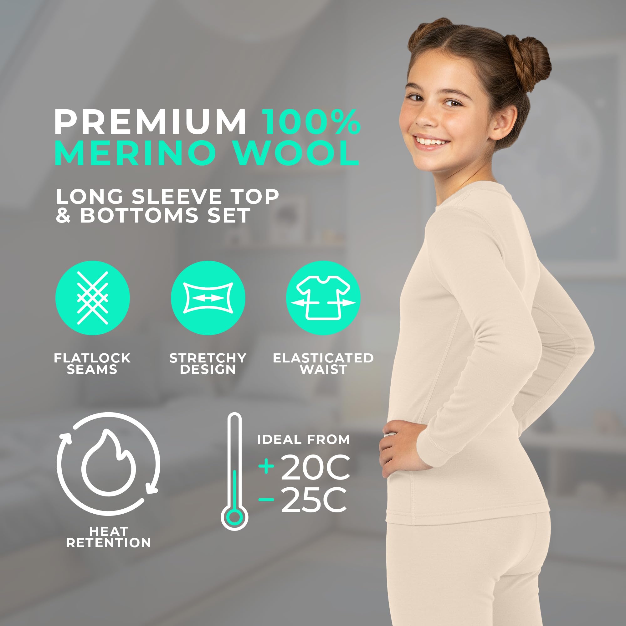 Menique - Set di leggings per bambini e camicia a maniche lunghe, 160 g/m², in lana merino