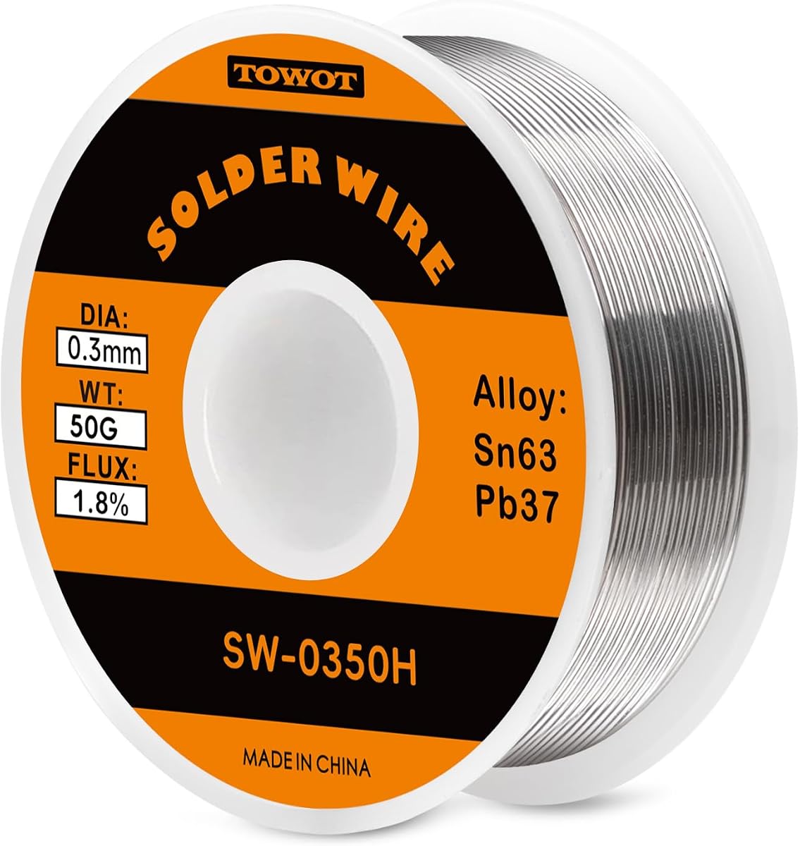 TOWOT 63-37 Alambre de soldadura con núcleo de resina, plomo y estaño de alta pureza para soldadura eléctrica, contenido de fundente de soldadura del 1,8 % (0,3 mm, 50 g)