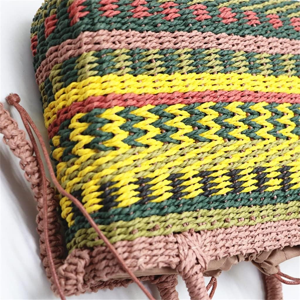Colorful Woven Women's Bag Handmade Handbag Beach Bag Bohemian Drawstring Shoulder Messenger Bag