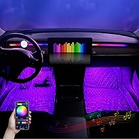 Vista 3 de Luces LED para automóvil, luces interiores inteligentes para automóvil con control de aplicación, luces interiores RGB para automóvil con modo