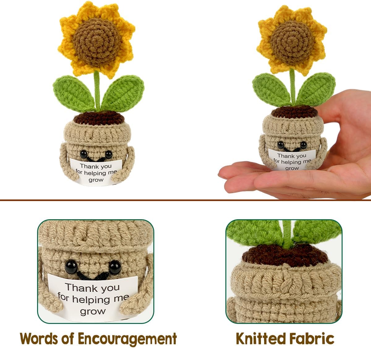 Valentines Day Mini Positive Sunflower Crochet, Thank You for Helping Me Grow, Appreciation Gifts for Women, Valentines Gift for Him Her, Coworker, Friend, Teacher, Sister - Image 2