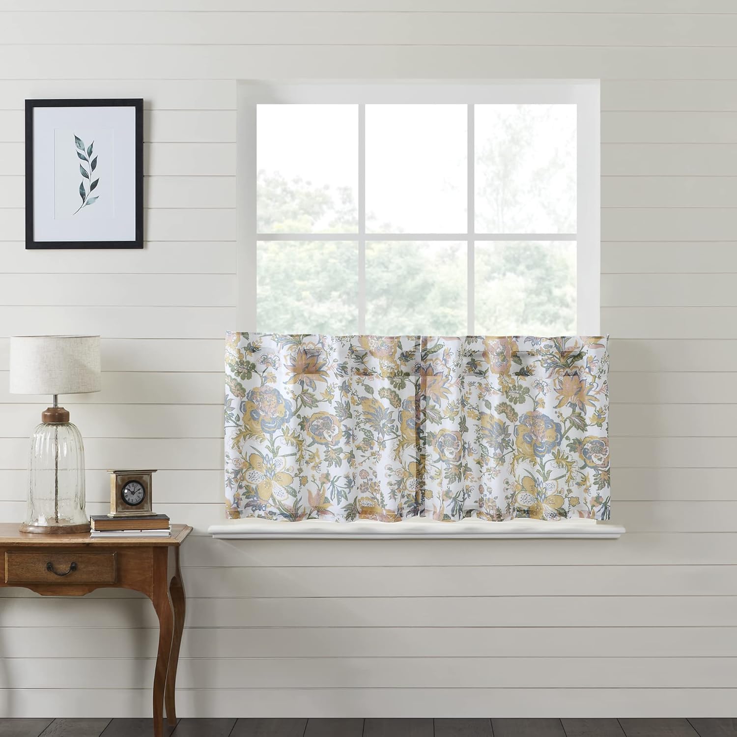 VHC Brands Wilder, Farmhouse Window Valance Curtain, Scalloped, Floral, Blue & Green, 18x72