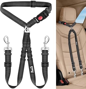Lukovee Double Dog Car Seat Belt, No Tangle Headrest Restraint
