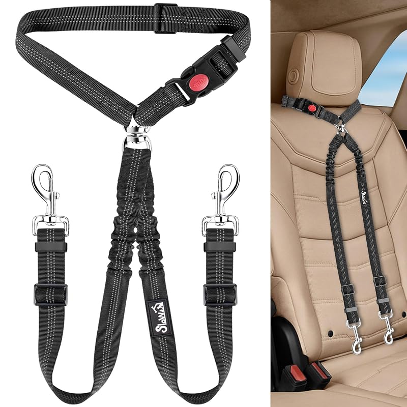 Cinto de Segurança Duplo para Cães Lukovee com Giro 360° e Comprimento Ajustável, Preto, Pacote com 1