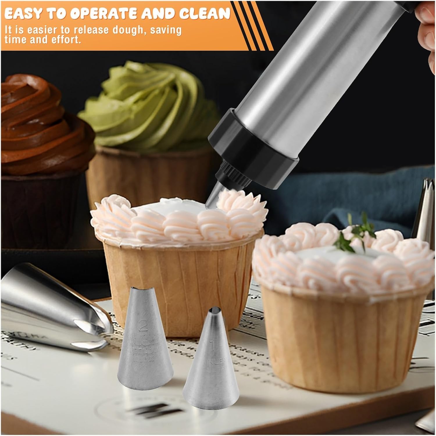 Fit for Stainless Steel Cookie Press Gun Kit - Manual Churros Maker & DIY Pastry Syringe Extruder with Nozzles for Cream and Biscuit Making(Style 3)