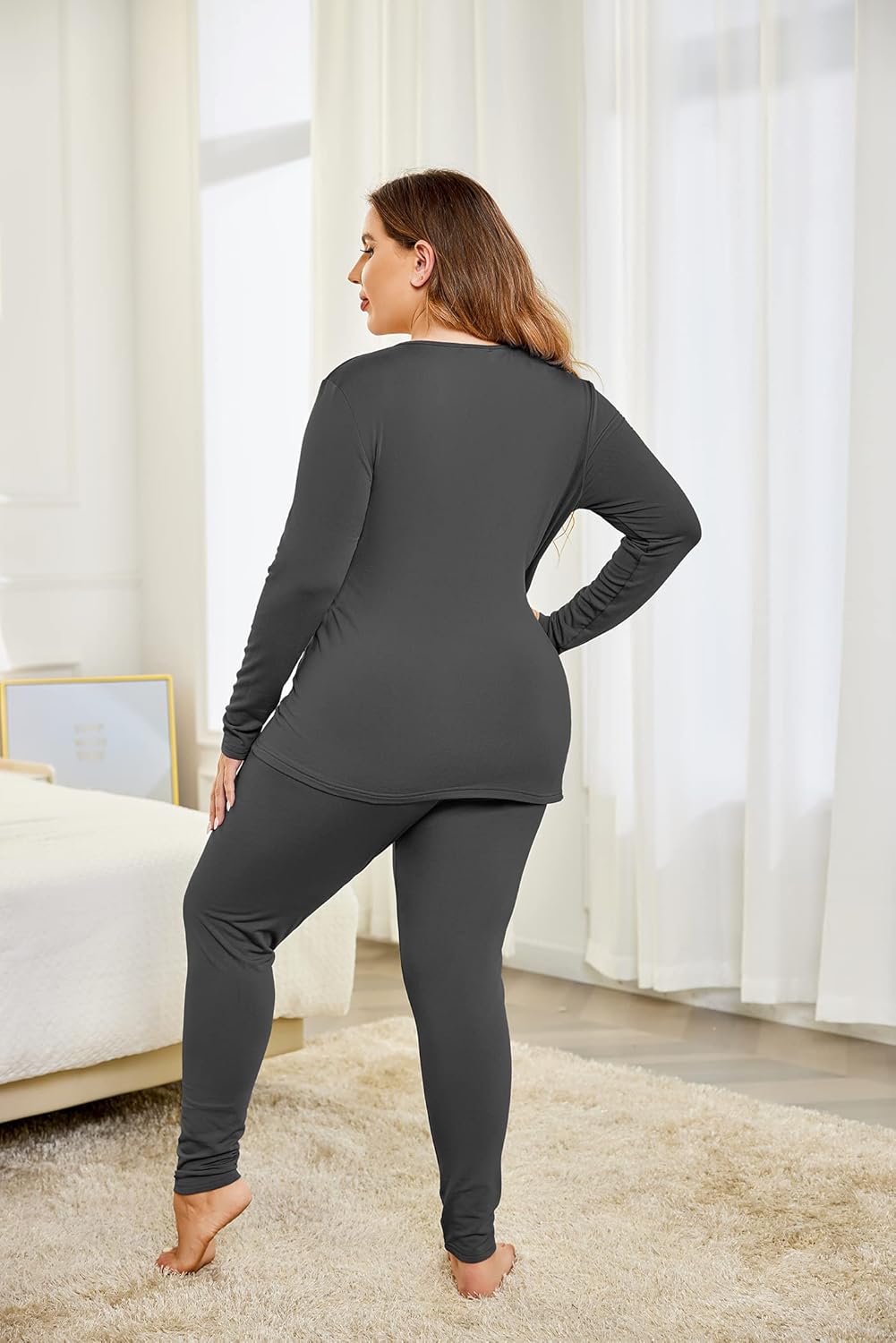 IN'VOLAND Women’s Plus Size Thermal Long Johns Sets Fleece Lined 2 Pcs Underwear Top & Bottom Pajama Set - Image 3