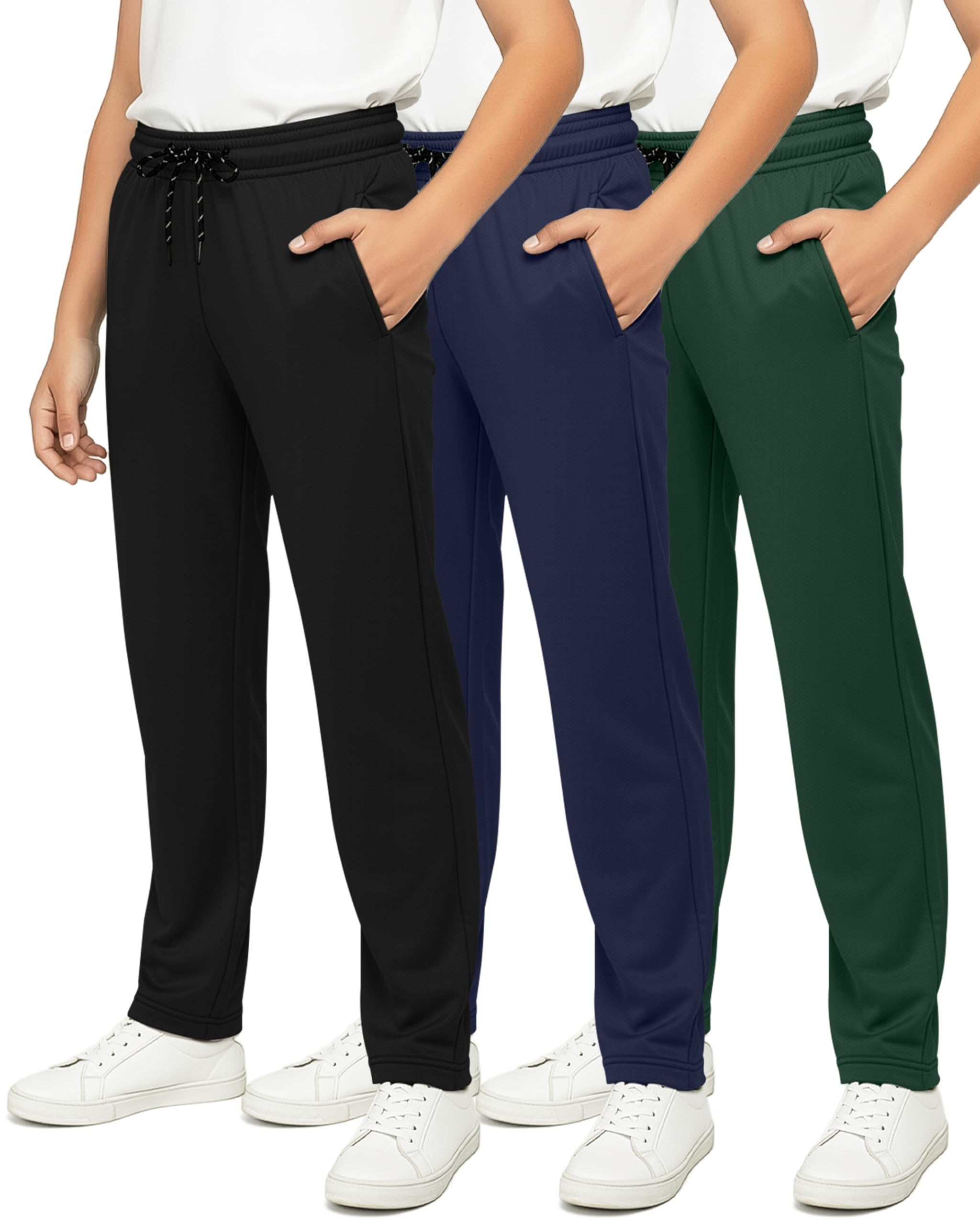 3 Pack Boy's Mesh Open Bottom Sweatpants Athletic Track Pants Teens Kids