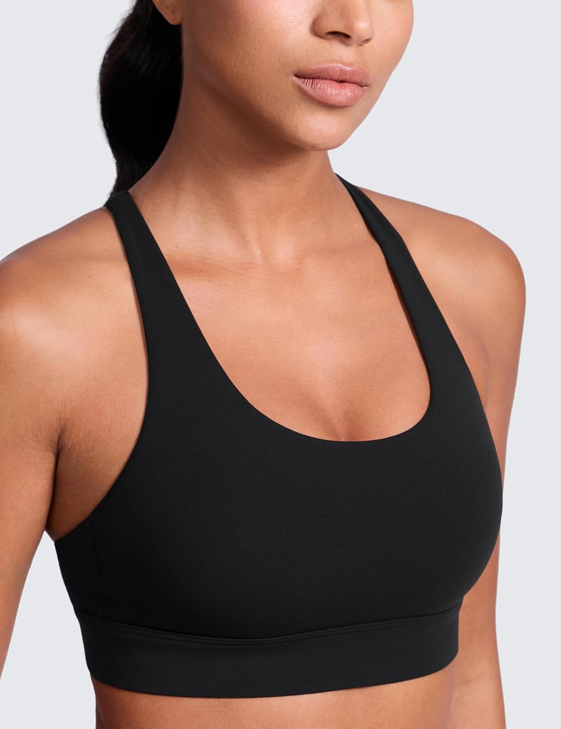 CRZ YOGA Butterlift Wide Criss Cross Straps Supportive Sports Bras for Women - Medium Impact Strappy Gym Padded Workout Top