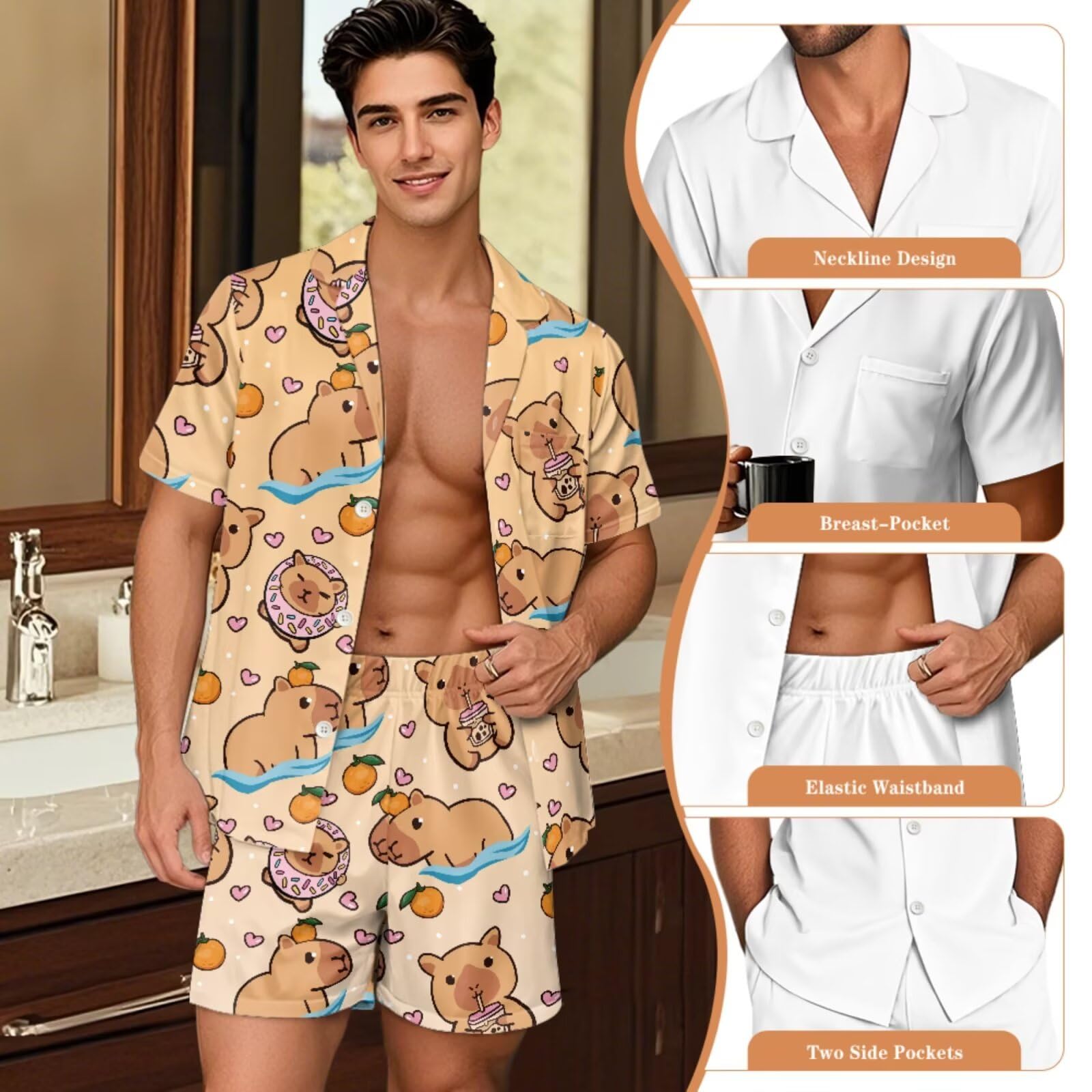 Conjunto de pijama a juego para parejas, de manga corta, con botones, para hombres y mujeres