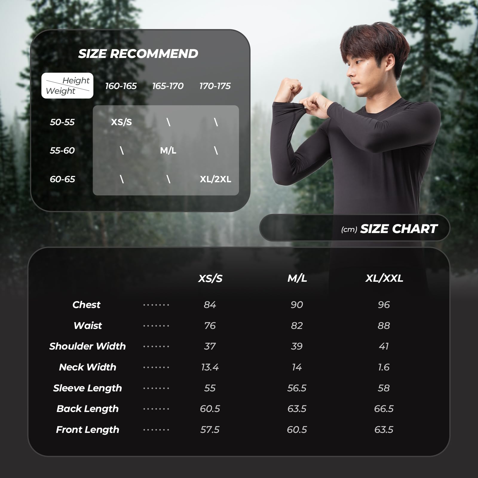 ROCKBROS sous Vêtements Thermique Homme pour Sport, Maillots d’Hiver Cyclisme Chaud à Manches Longues Chauffants Élastique, Noir