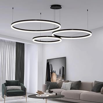 MADISH Modern LED 3 Ring Chandelier Light, Ceiling Pendant Light Fixtures with Remote Control 3000k-6500K Adjustable Color Temperature Light for Living Room, Bedroom, Kitchen 15.7+23.6+31.5N