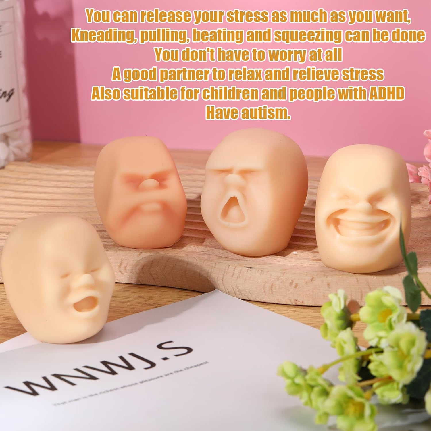 Poen 4 Pcs Human Face Stress Ball for Adults Funny Human Face Emotion Balls Fidget Sensory Toy Relief Toys Squeeze Ball Soft Stretchy Fidget Toys for Relieve(White)