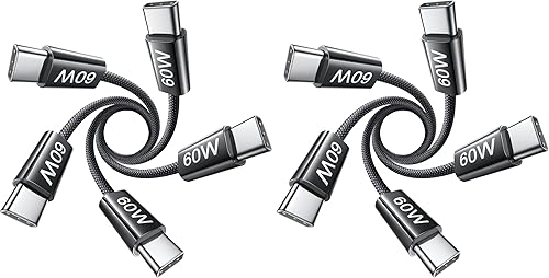 Vista 18 de LISEN Cable USB C, paquete de 5 cables USBC a USBC [0.5 pies] para iPhone 17 16e 15 Pro Max, cable de carga rápida de 60 W C a C para Galaxy Negro