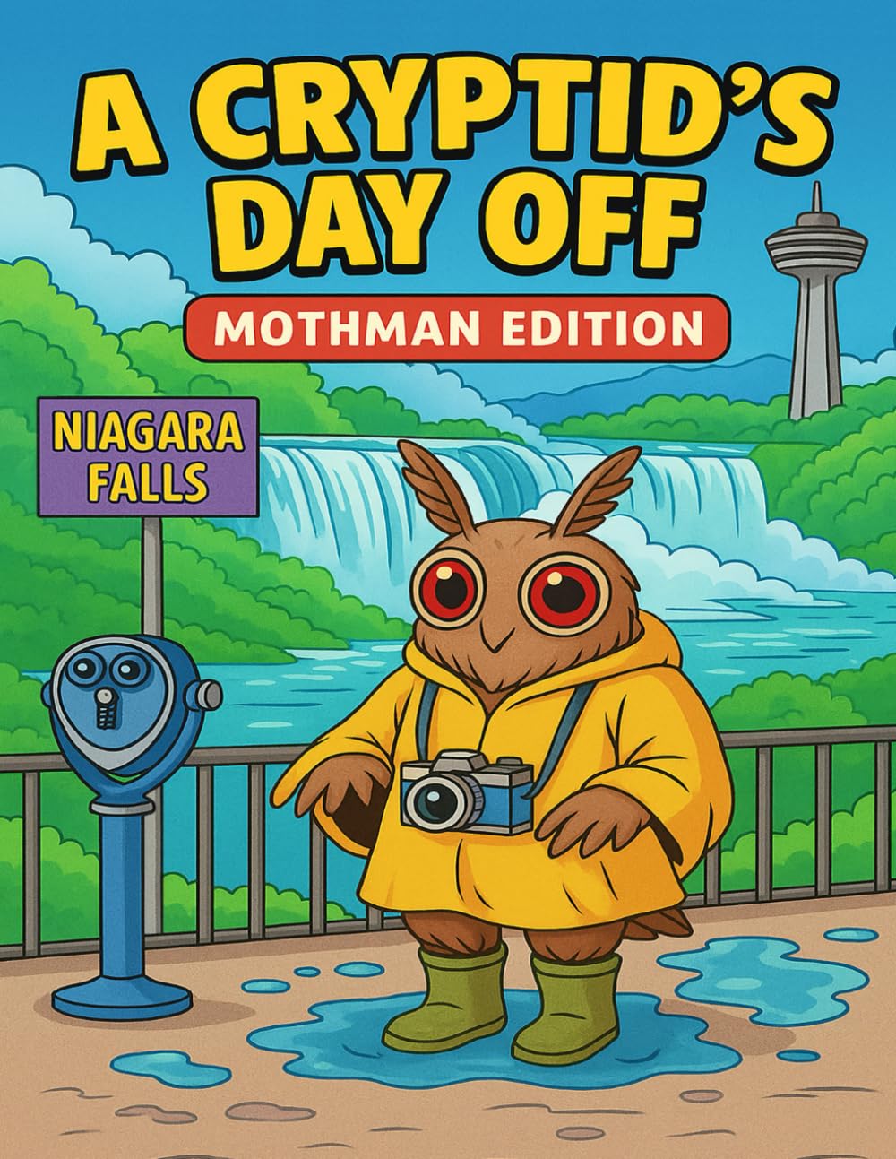 A Cryptid’s Day Off: Mothman Edition – Cute and Spooky Coloring Book for Kids and Adults: 40 Pages Featuring Silly Monster Scenes, Niagara Falls Adventures, and Paranormal Fun