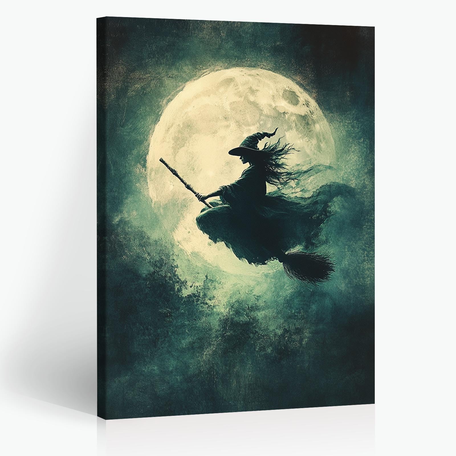 Vintage A Witch On A Broom Full Moon Canvas Wall Art Poster Painting Dark Academia Print Halloween Wall Art Room Decor Aesthetics Living Room Corridor