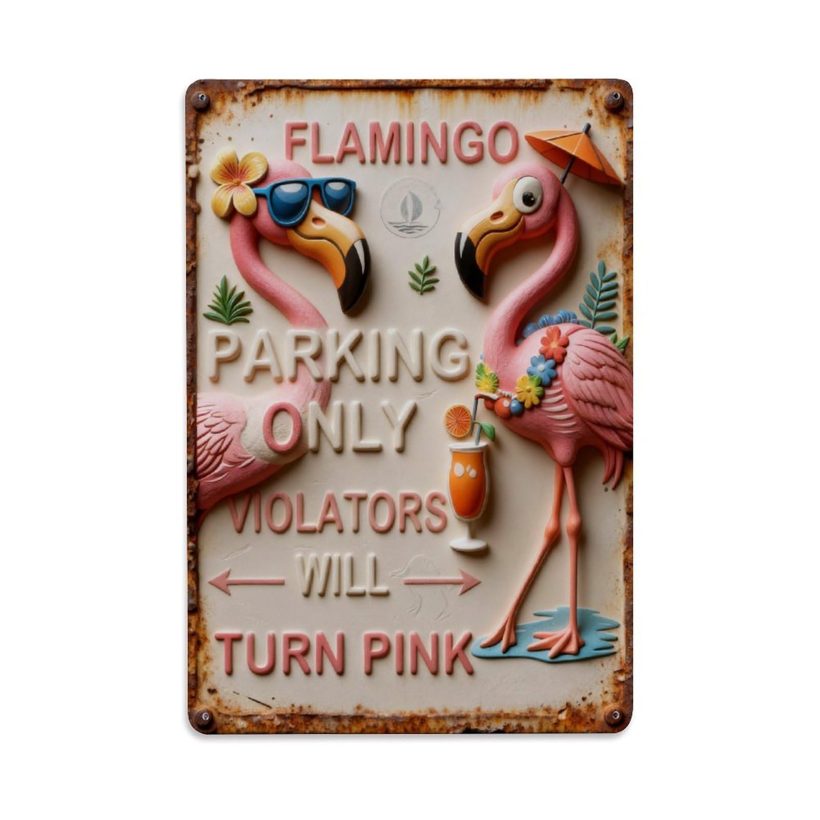Flamingo Parking Only Violators Turn Pink Vintage Metal Tin Sign Retro Wall Decor, Bar Garage Cafe Kitchen Home Wall Art Poster Decoration 8x12inches